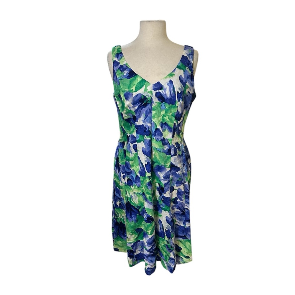 Lauren Ralph Lauren Blue Floral A-Line Dress, V-Back Sleeveless Women's Size 12